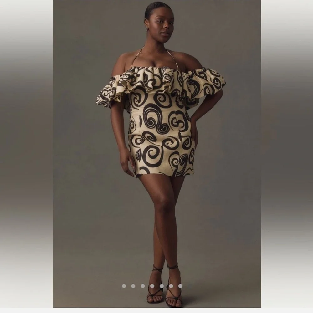 The Wolf Gang Elegant Off-Shoulder Swirl Pattern Dress - Picture 4 of 7